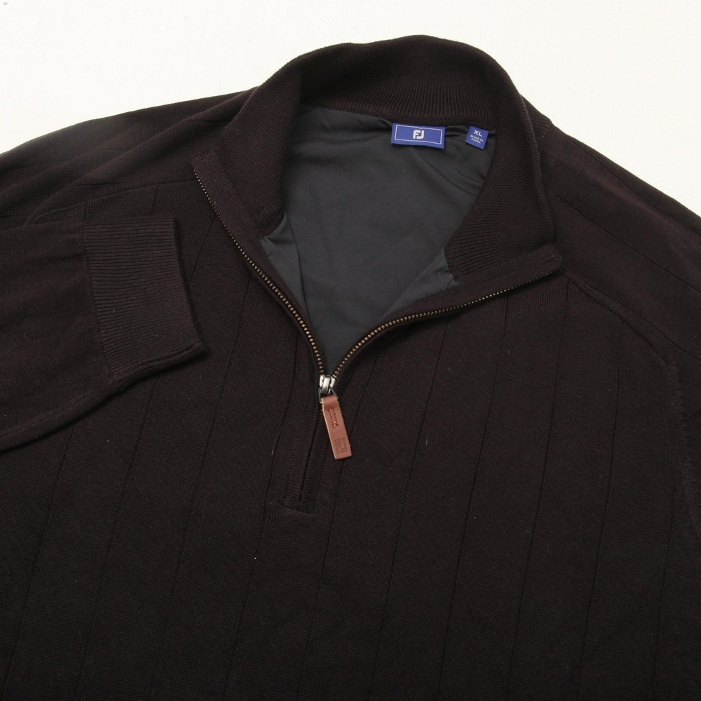 FootJoy Sweater Mens XL Black Lined Quarter Zip Mock Neck Knit Golf Pullover